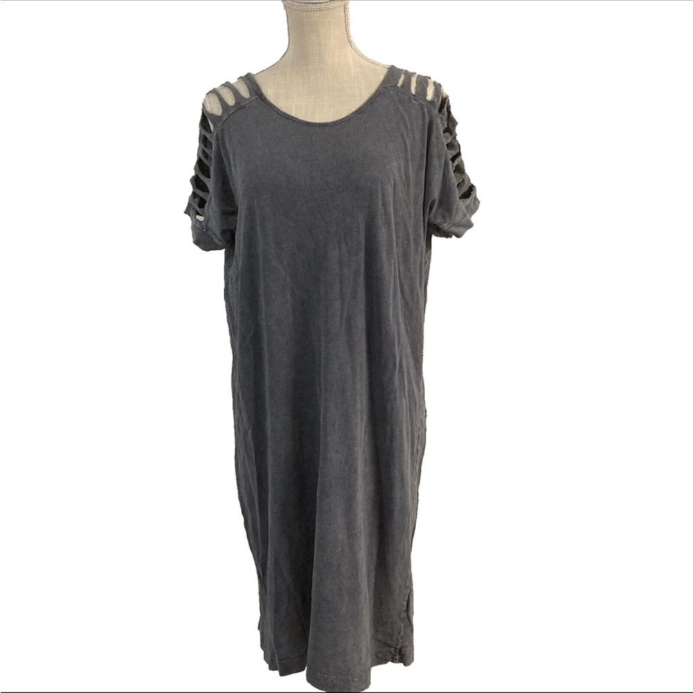 Simisue Dress Distressed  ray Cutout Ripped Shoulder Lagenlook Size Large